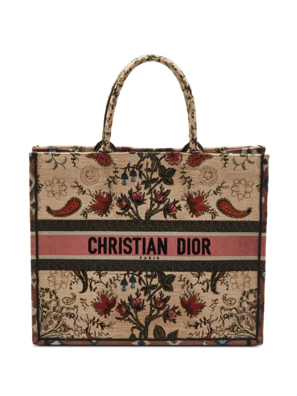 Dior Pre-owned Book Tote Floral-embroidered Tote Bag in Neutrals