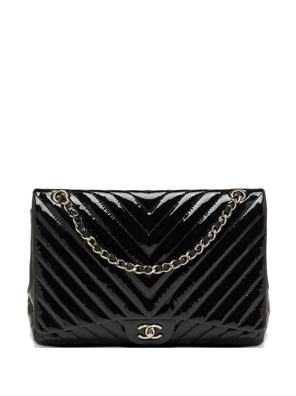 CHANEL Pre-Owned 2009 - 2010 Maxi Single Flap patent-leather Classic shoulder bag - Nero