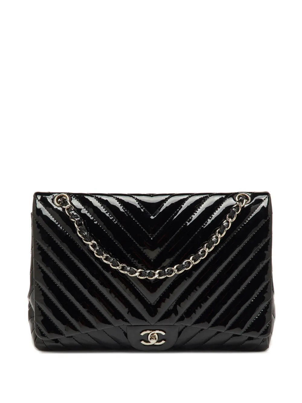 CHANEL Pre-Owned 2009 - 2010 Maxi Single Flap patent-leather Classic shoulder bag - Nero