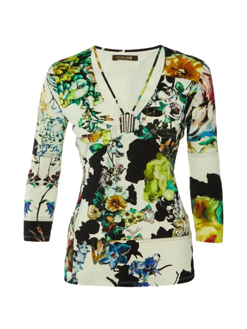 Roberto Cavalli Vintage top med blomstertryk og V-hals