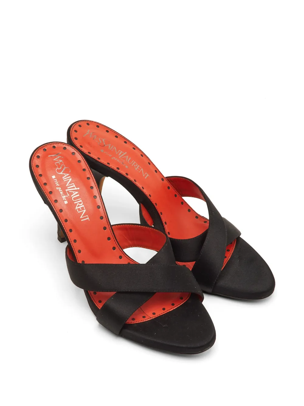 Saint Laurent Pre-Owned criss-cross satin heeled sandals - Black