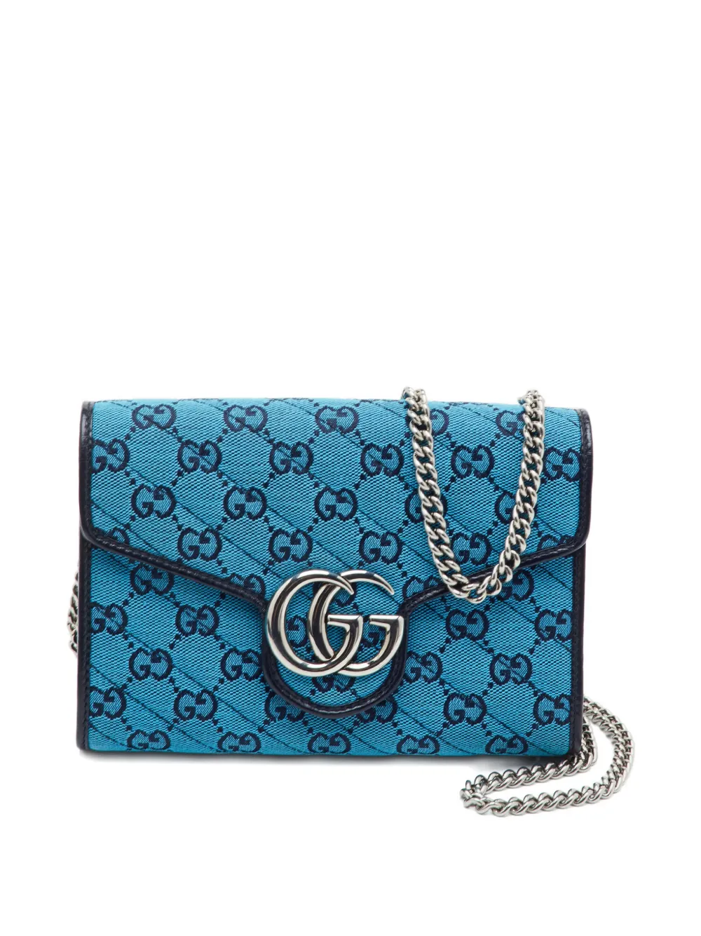Gucci Pre-Owned GG Marmont quilted wallet on chain - Blu