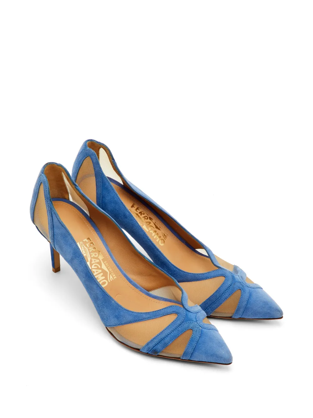 Ferragamo Pre-Owned mesh suede-panelled pumps - Blu