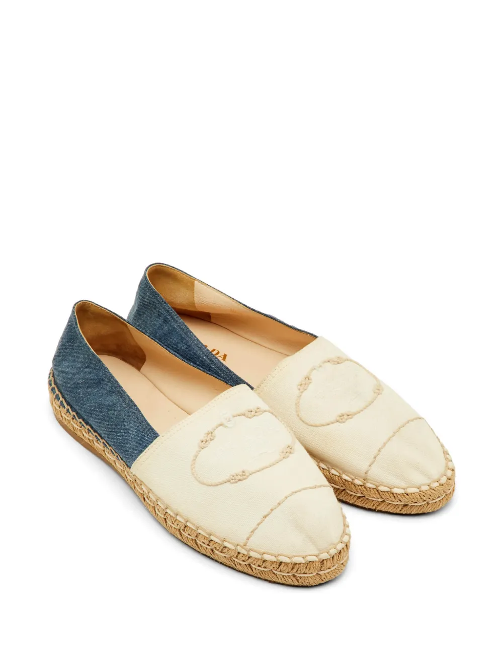 Pre-owned Prada Logo-embroidered Ballet Flats In Neutral
