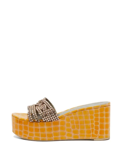 Gina crystal-studded croc-embossed slip-on wedge sandals