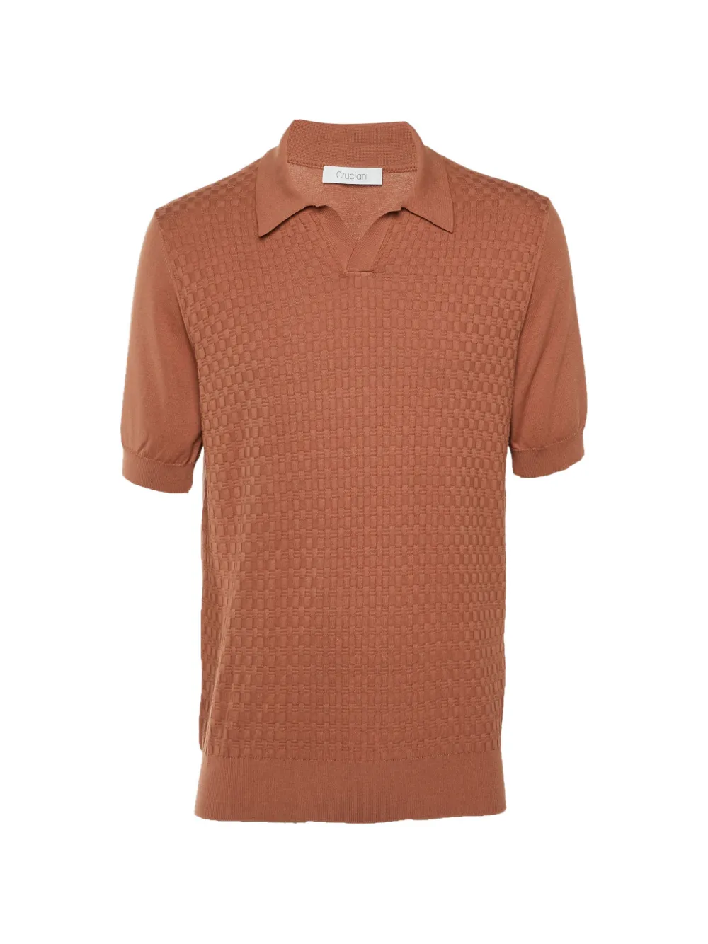 Pre-owned Cruciani Basketweave-knit Polo-collar T-shirt In Brown