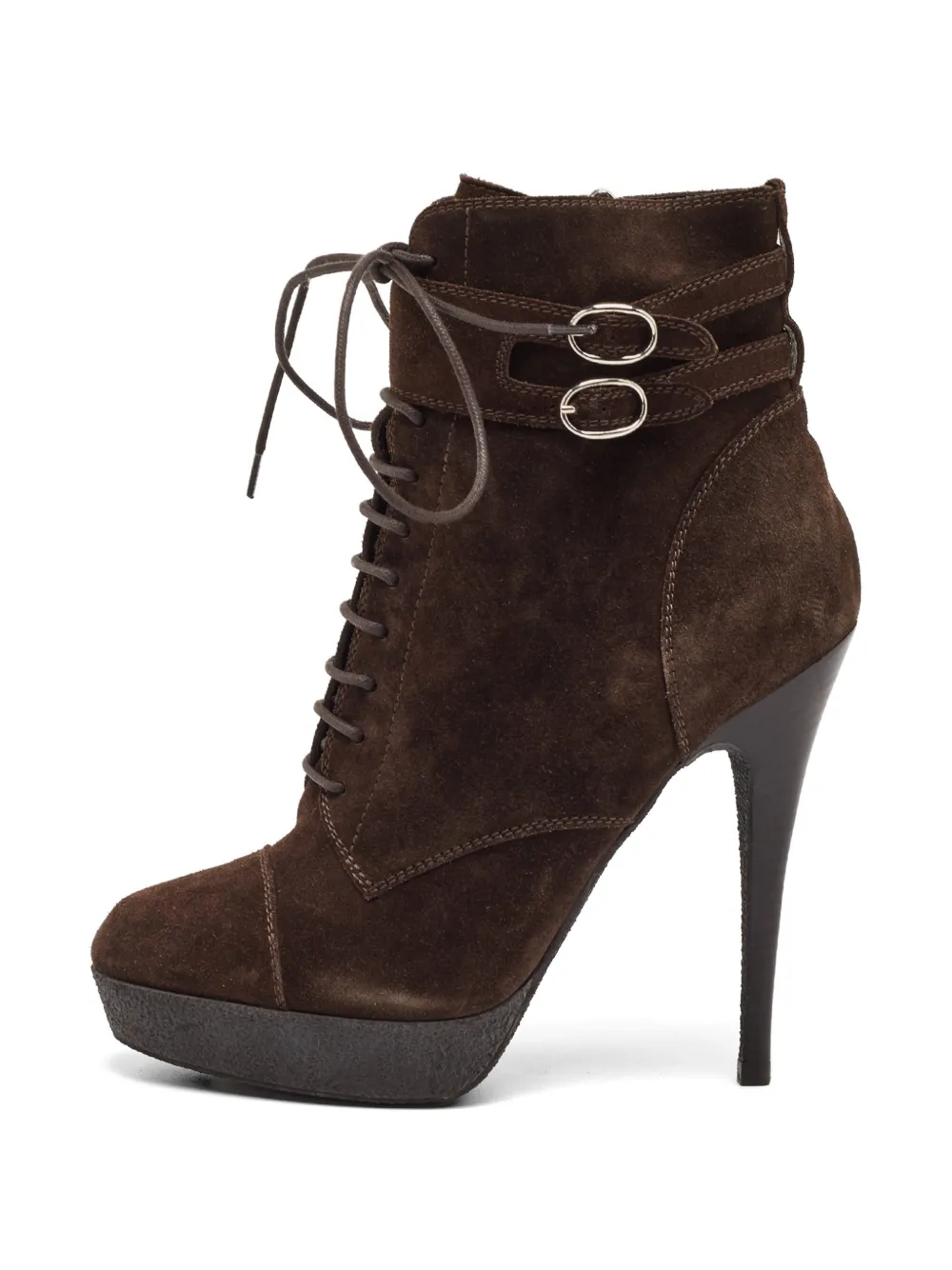 Saint Laurent Pre-Owned lace-up platform ankle boots - Braun