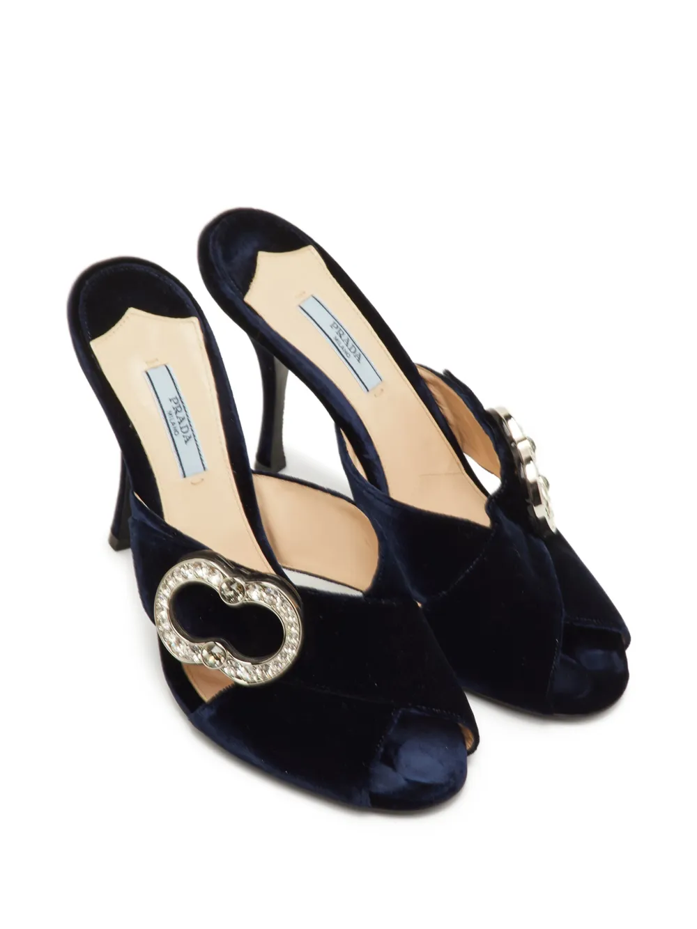 Prada Pre-Owned crystal-embellished velvet sandals - Blu