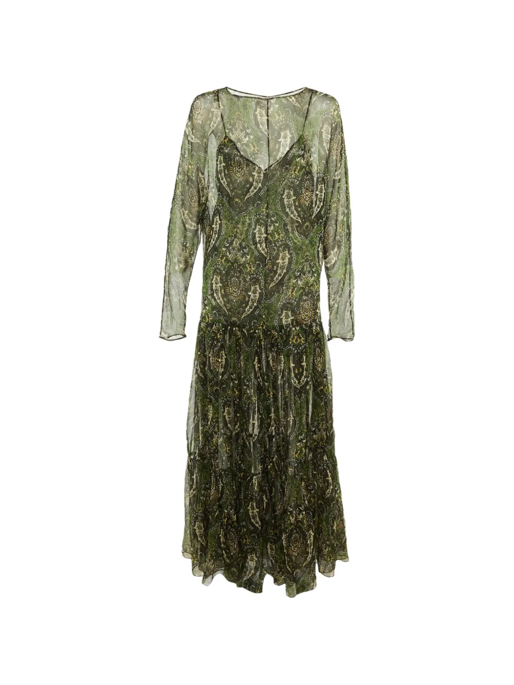 Saint Laurent Pre-Owned maxi paisley-print sheer dress - Green