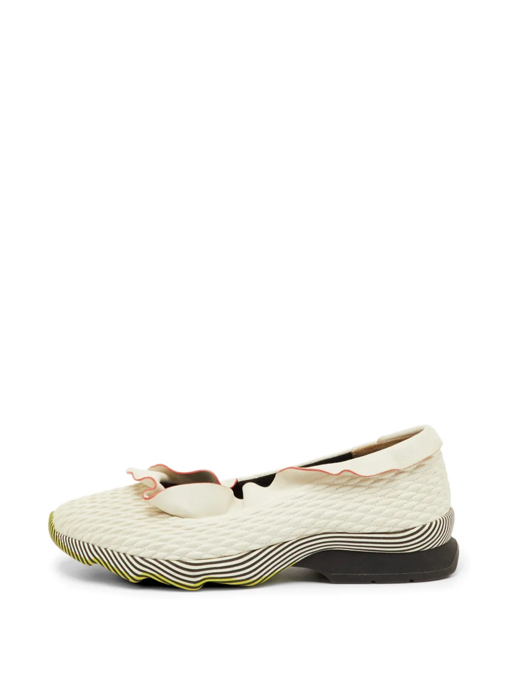Pre-owned Valentino Garavani Ruffle-trim Leather Sneakers In Neutral