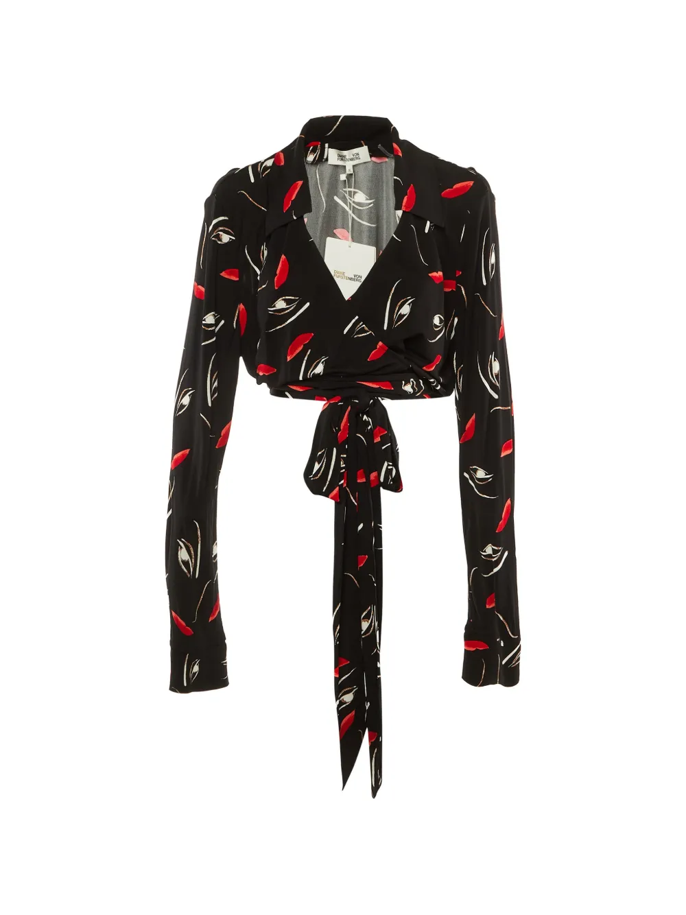 DVF Diane von Furstenberg Floating Face print wrap-around top - Schwarz