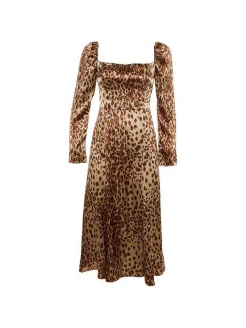 Reformation animal-print silk slit midi dress
