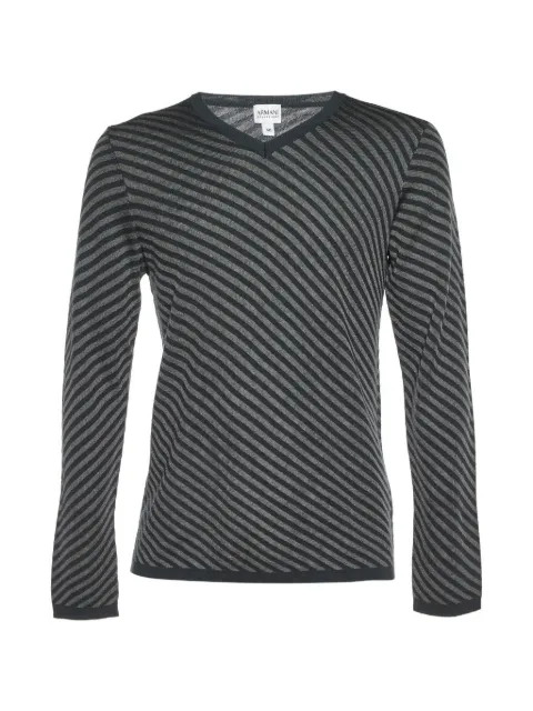 Armani Vintage diagonal striped V-neck long-sleeve top
