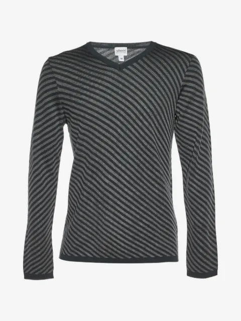 Armani Vintage diagonal striped V-neck long-sleeve top