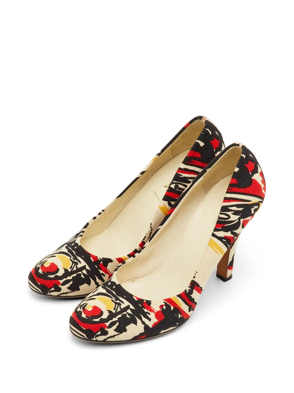 Pre-owned Prada Printed Round-toe Pumps In Black