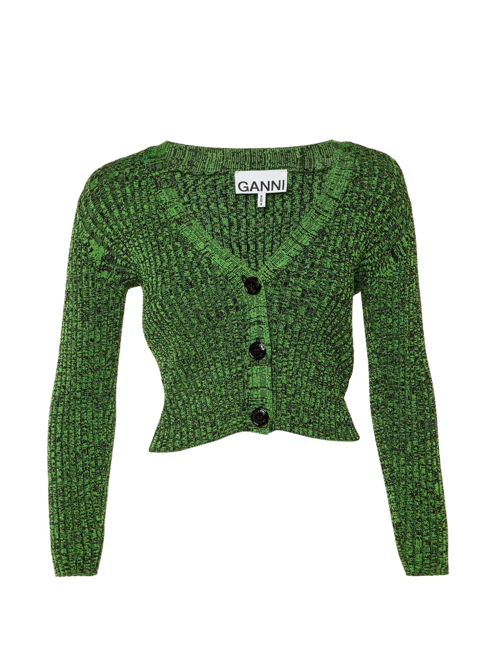 Pre-owned Ganni Ribbed-knit Buttoned Cardigan In Green