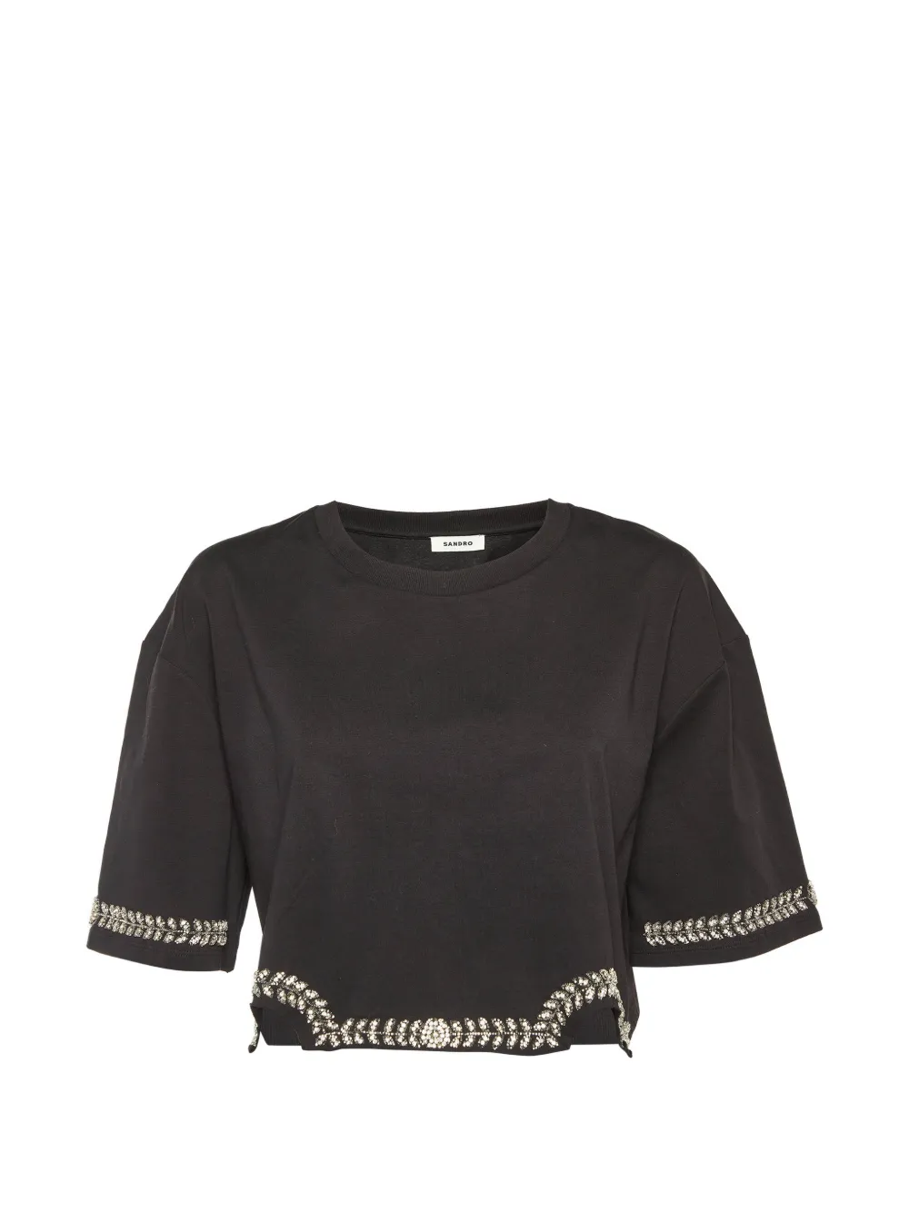 SANDRO Larry rhinestone-embellished cropped cotton T-shirt - Nero
