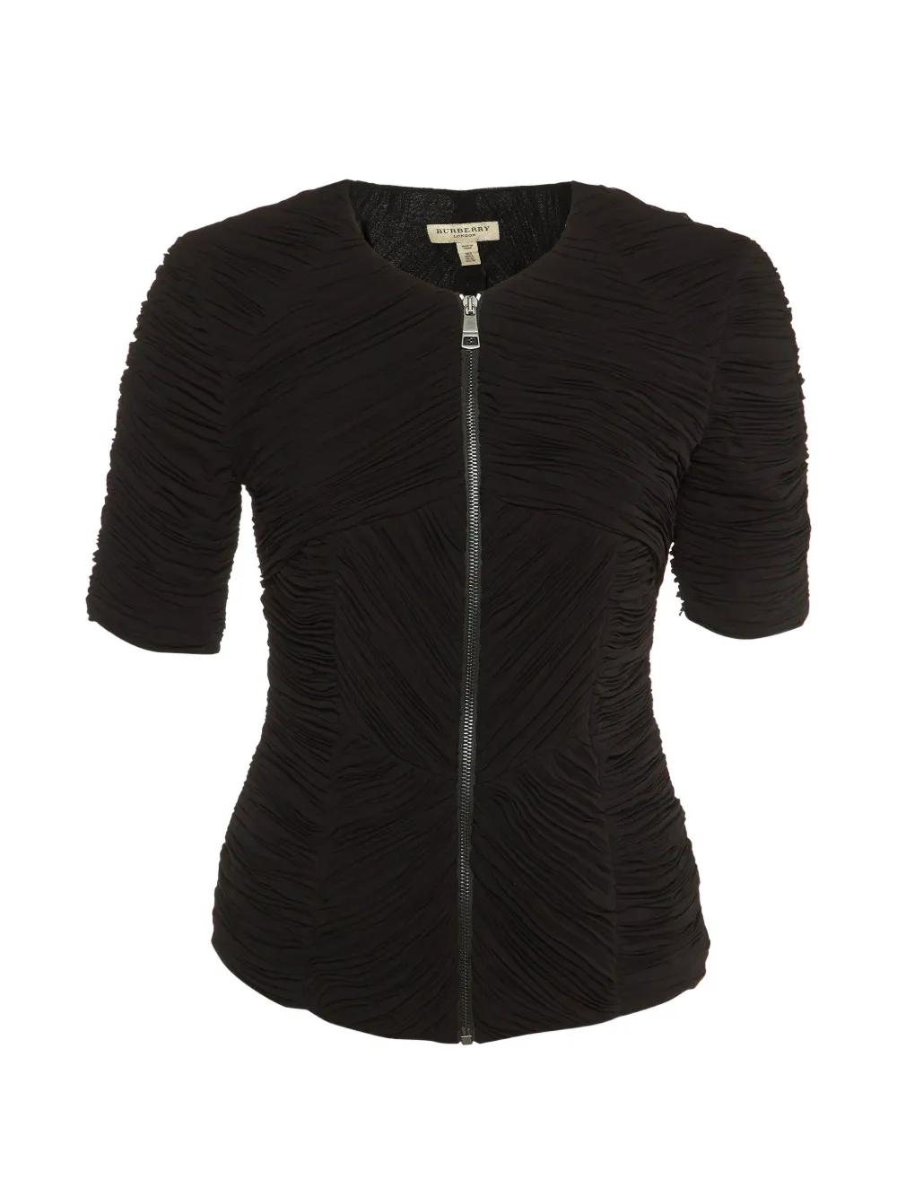 Pre-owned Burberry Plissé Zip-front Top In Black