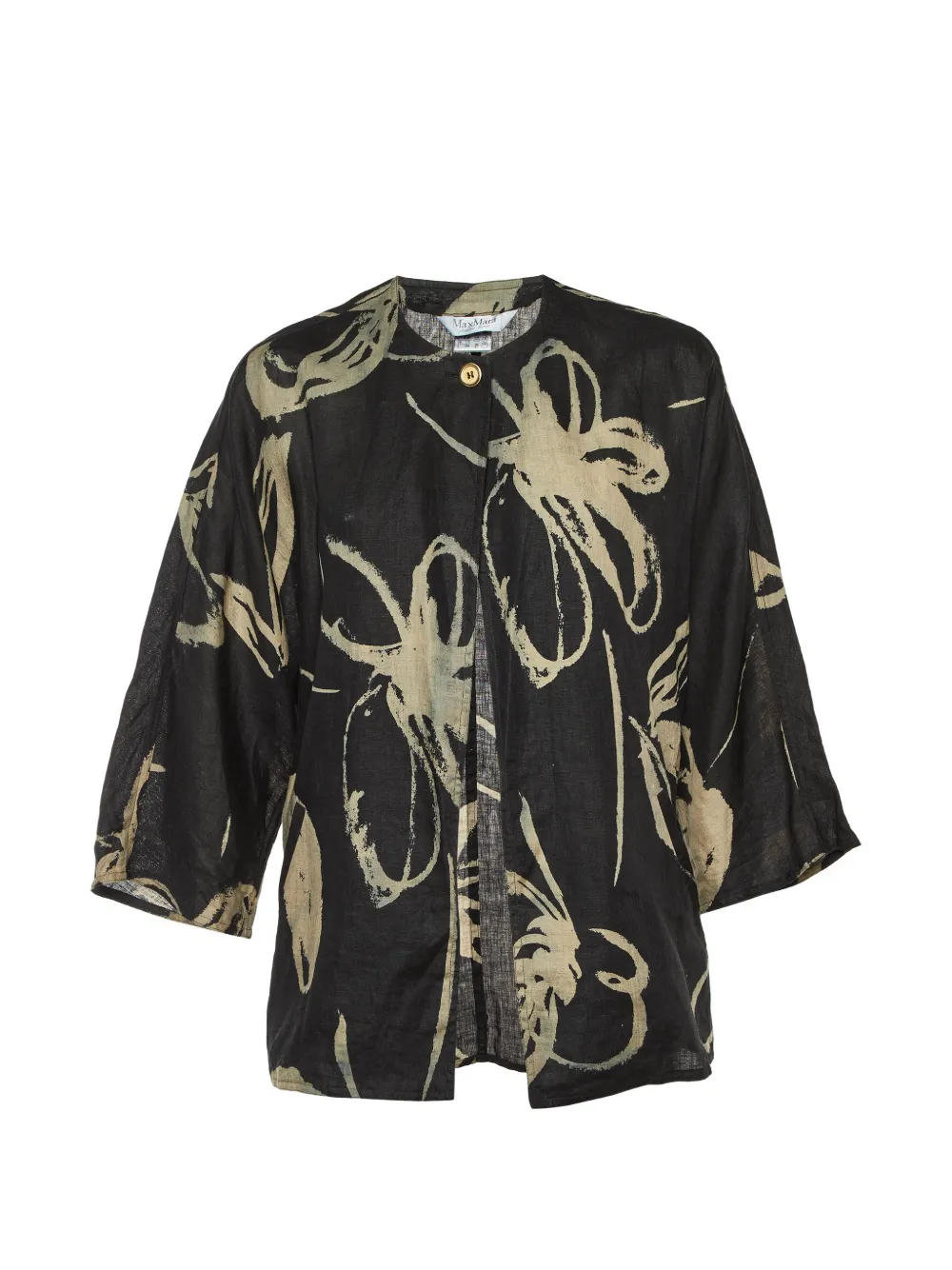 Max Mara floral-print linen jacket - Nero