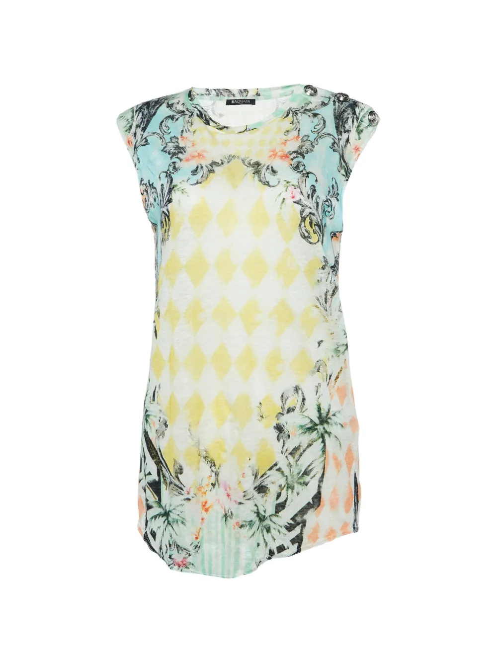 Balmain Pre-Owned floral-print button-details linen tank top - Giallo