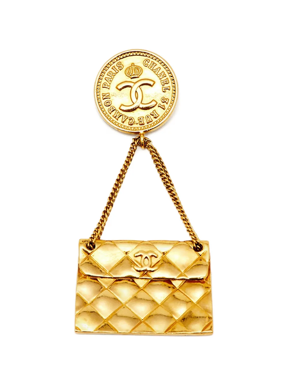 CHANEL Pre-Owned Hanging Flap Bag-motif brooch - Oro