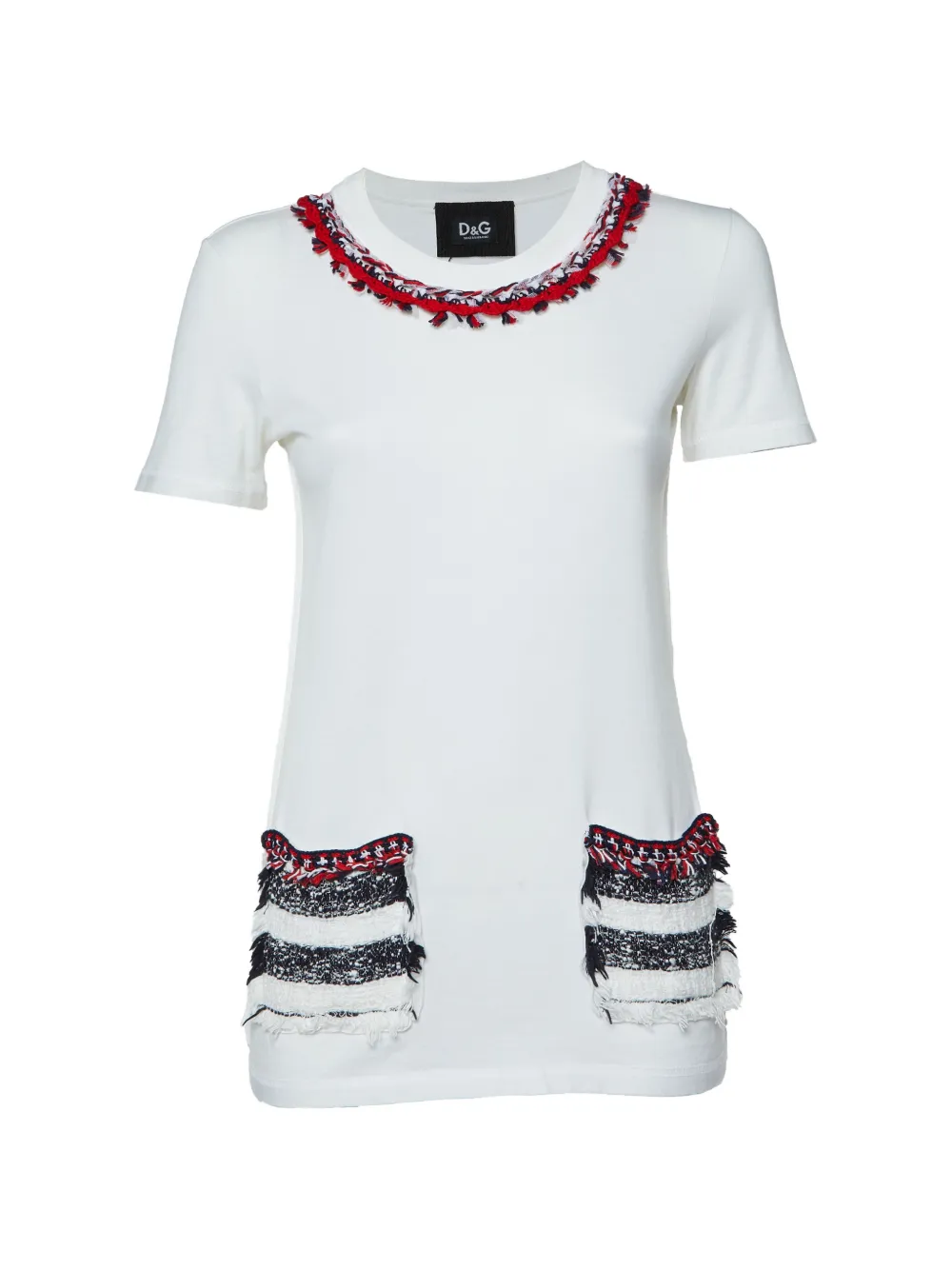 Dolce & Gabbana Pre-Owned tweed-trimmed T-shirt - Bianco