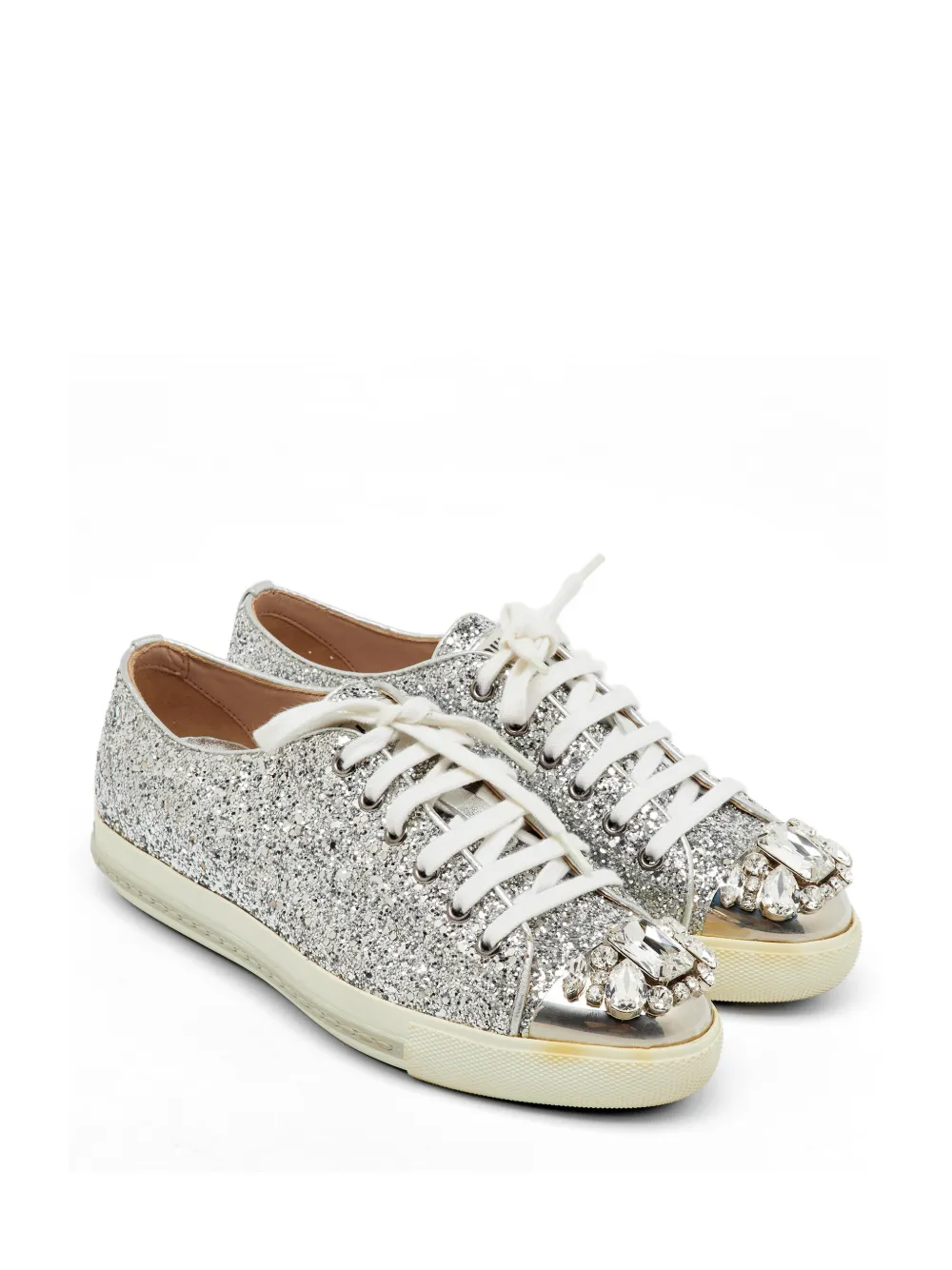 Miu Miu Pre-Owned crystal-embellished sneakers - Argento