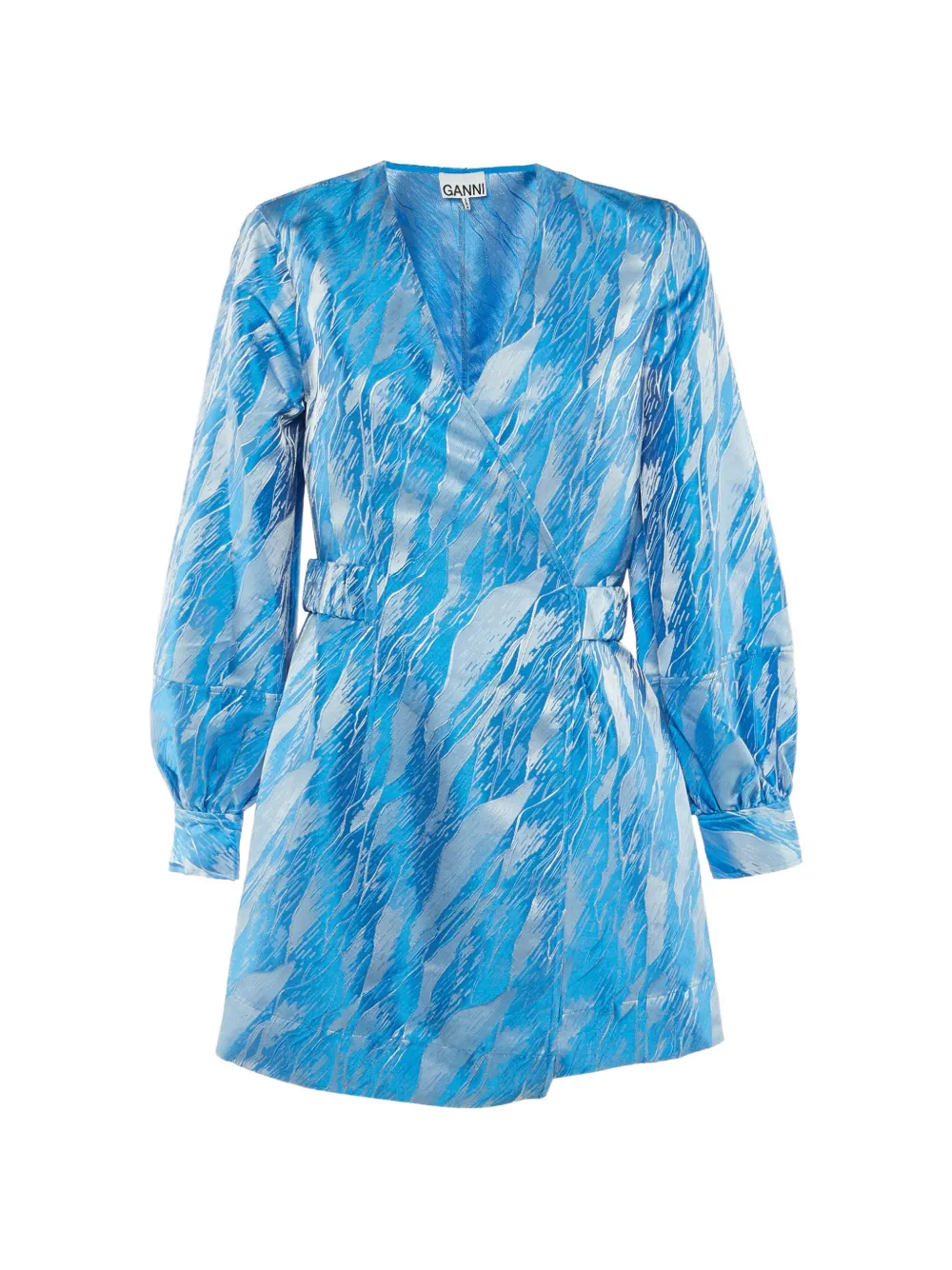 GANNI jacquard puffed-sleeve mini dress - Blau