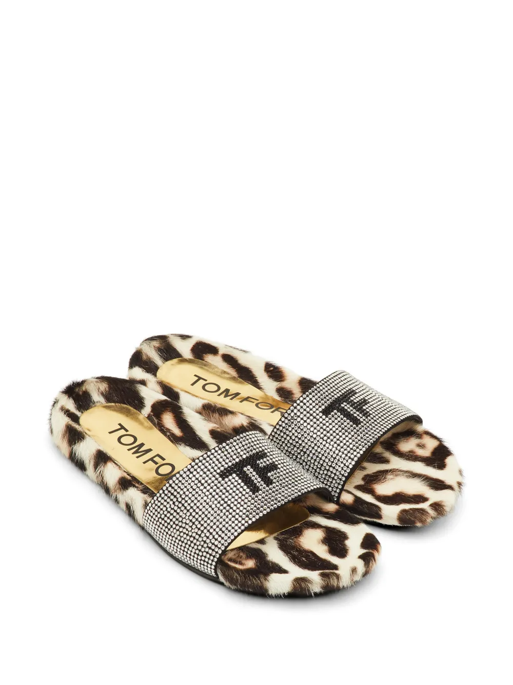 Tom Ford Vintage logo-detail crystal-embellished slides - Nude