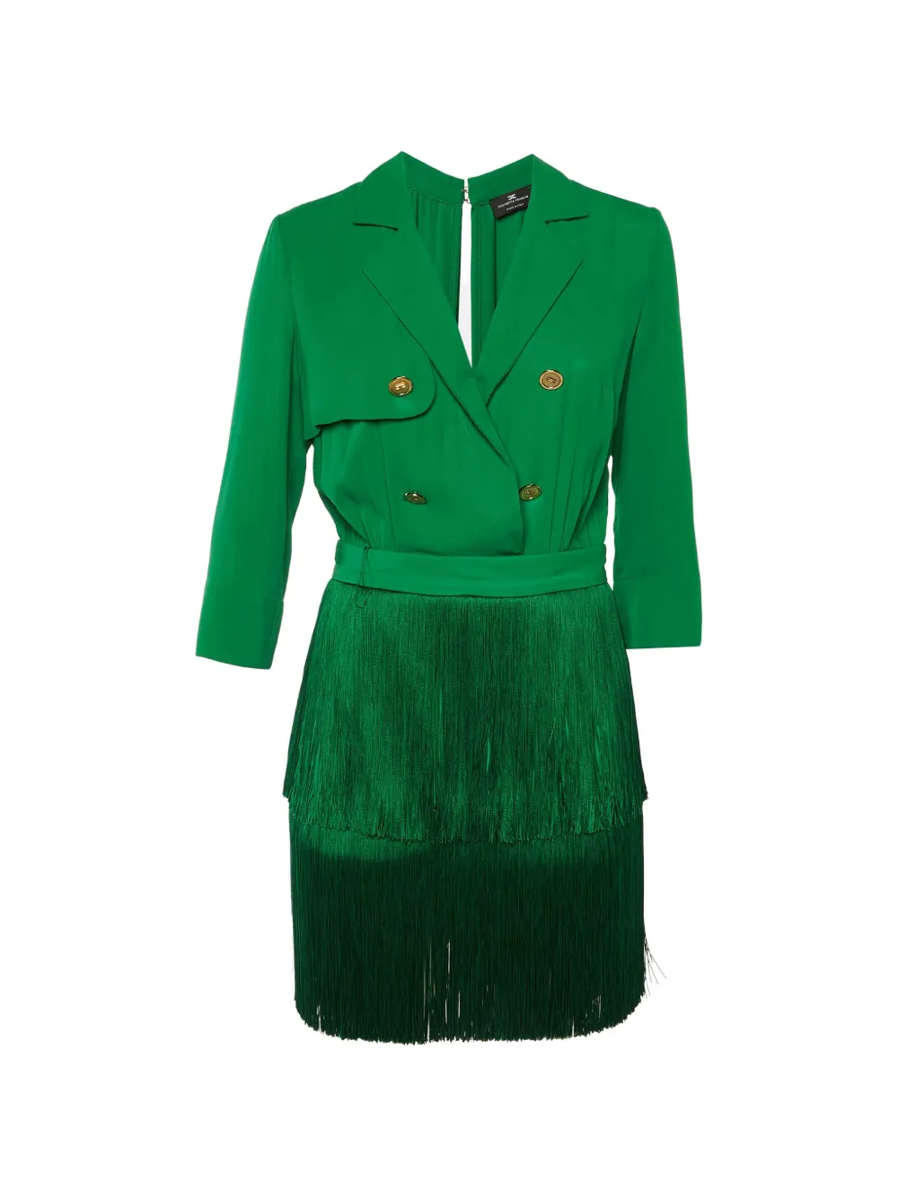 Elisabetta Franchi fringe-detail double-breasted mini dress - Verde