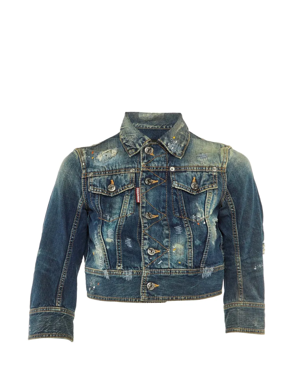 Pre-owned Dsquared2 Distressed Cropped Denim Jacket In Blue