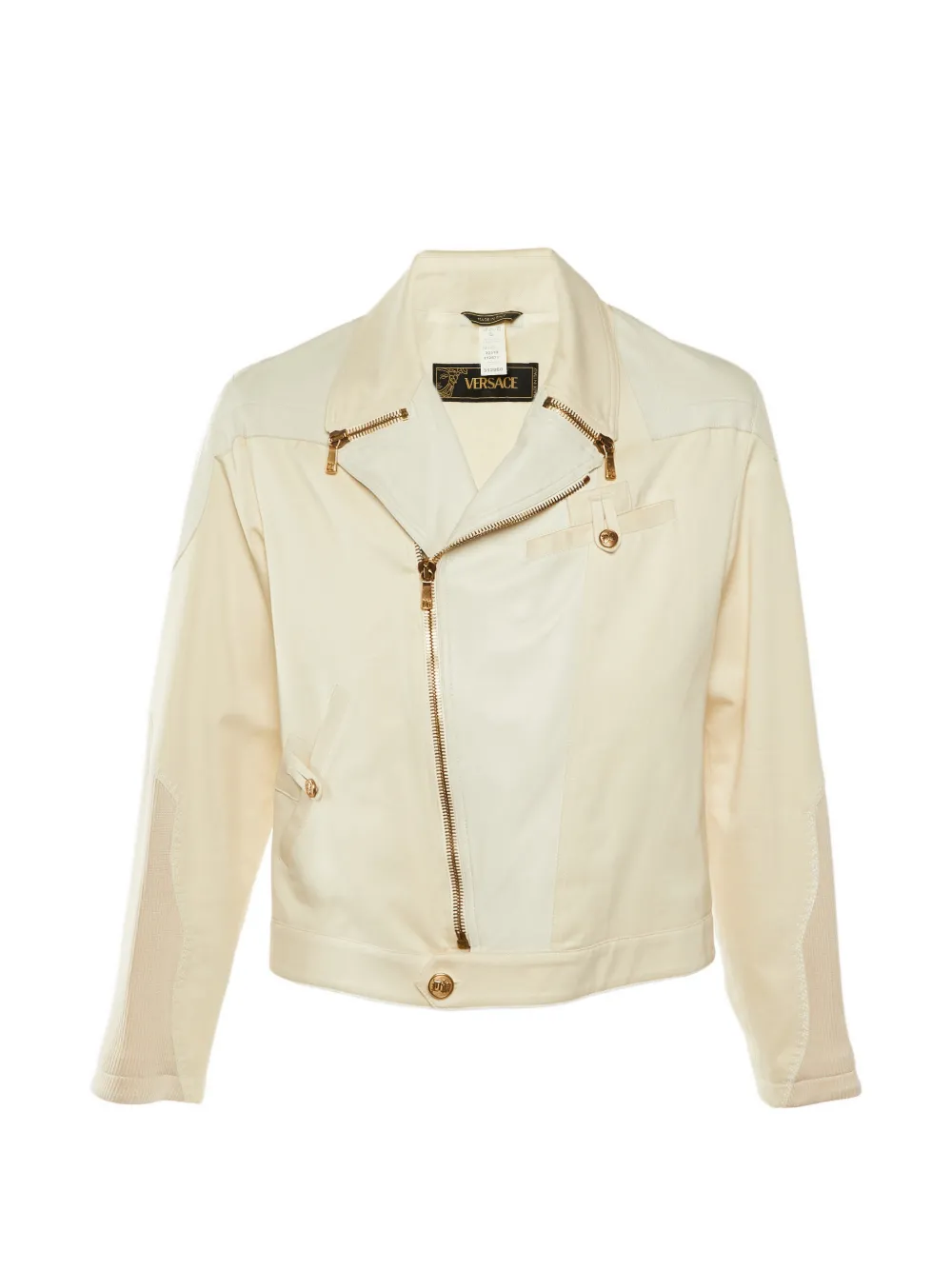 Pre-owned Versace Leather-panelled Zip-up Jacket In Neutral