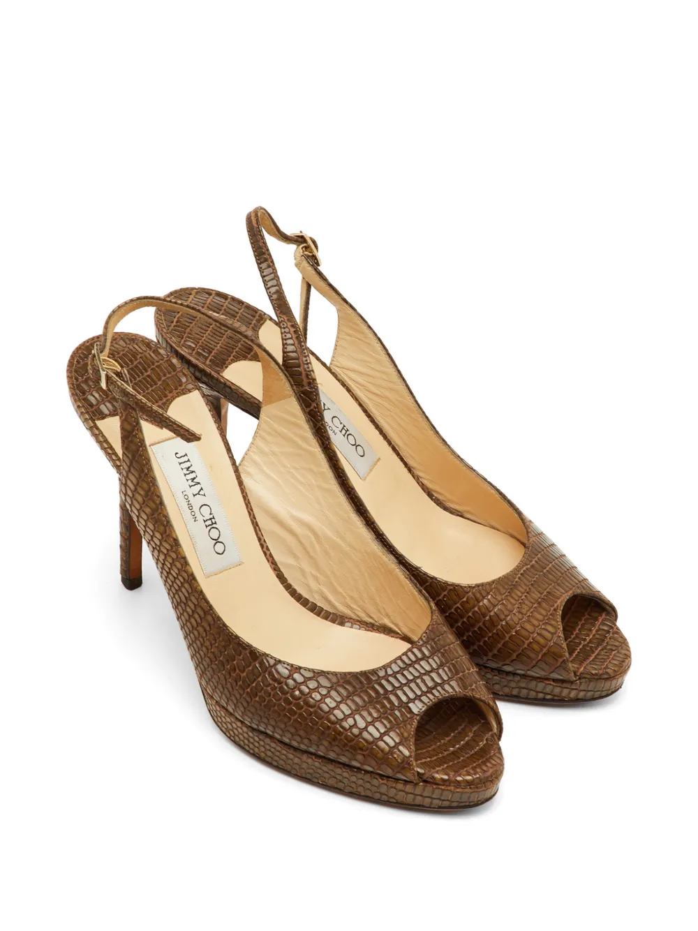 Jimmy Choo Pre-Owned python-embossed peep-toe sandals - Braun