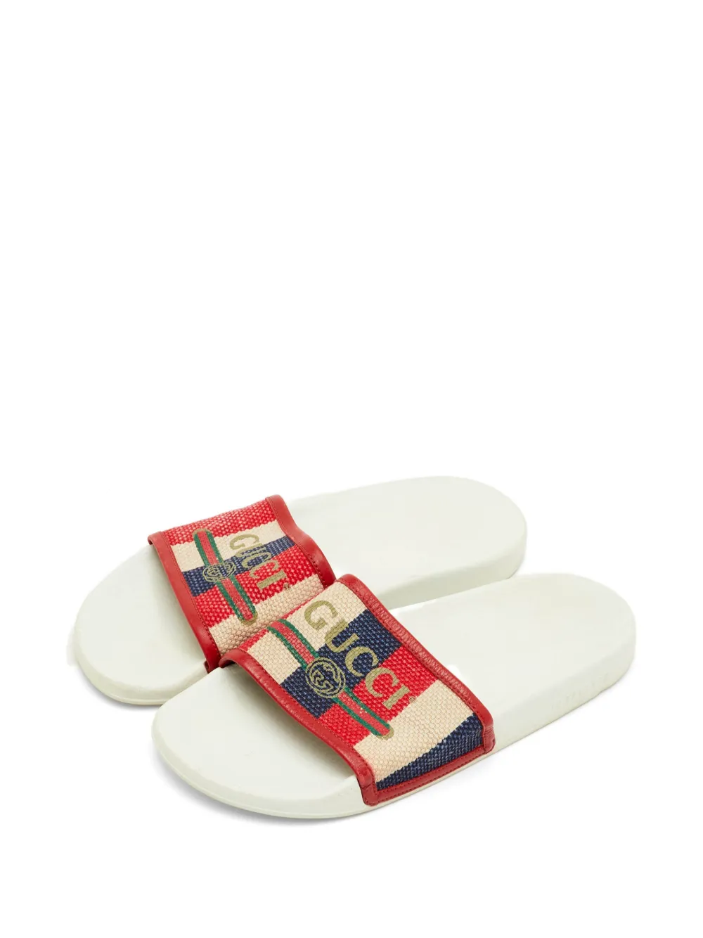 Gucci Pre-Owned Gucci Size 39 Red Canvas and Leather Logo Pool Slide Sandals - Rosso