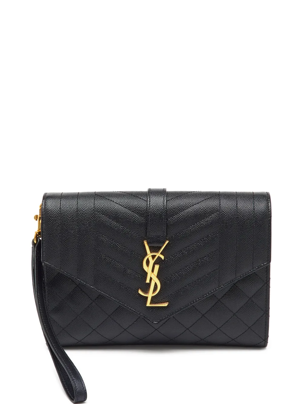 Saint Laurent Pre-Owned matelassé YSL-monogram clutch bag - Black