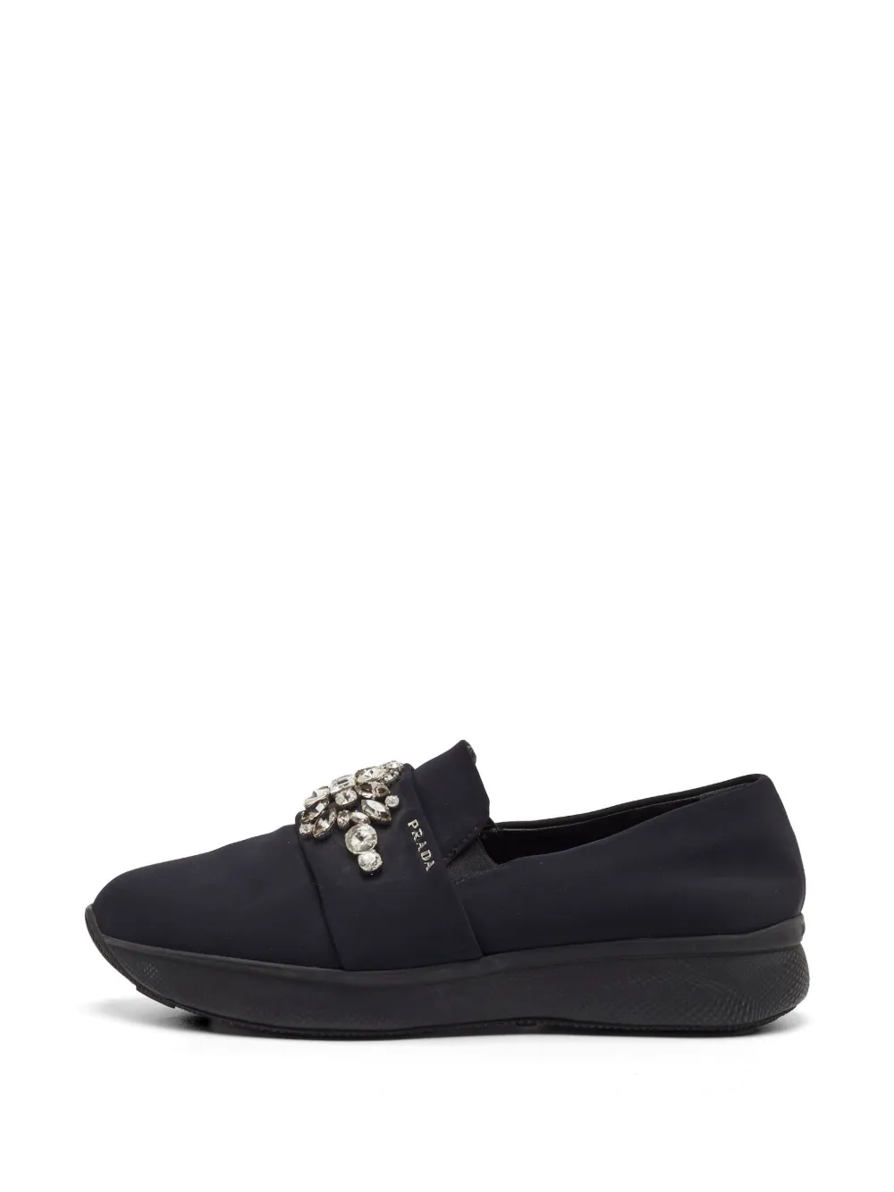 Pre-owned Prada Crystal-embellished Slip-on Sneakers In Black