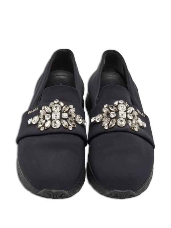 Prada Pre-Owned ビジュートリム スリッポンスニーカー | ブラック 