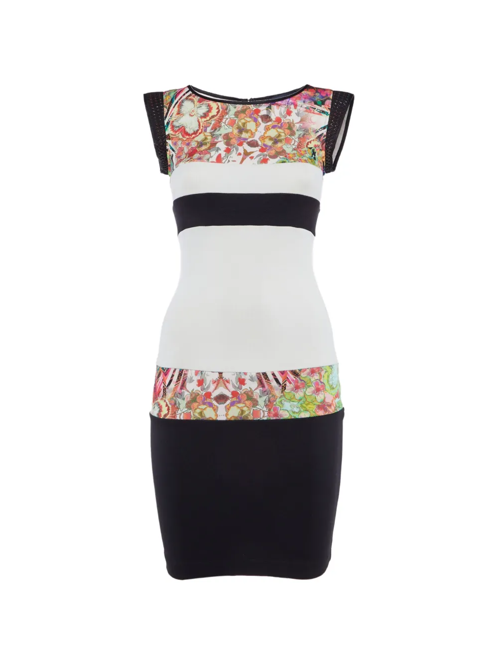 Cavalli Class floral-print mesh-panel dress - Bianco
