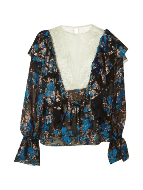 Lanvin Pre-Owned floral brocade lace-panel blouse