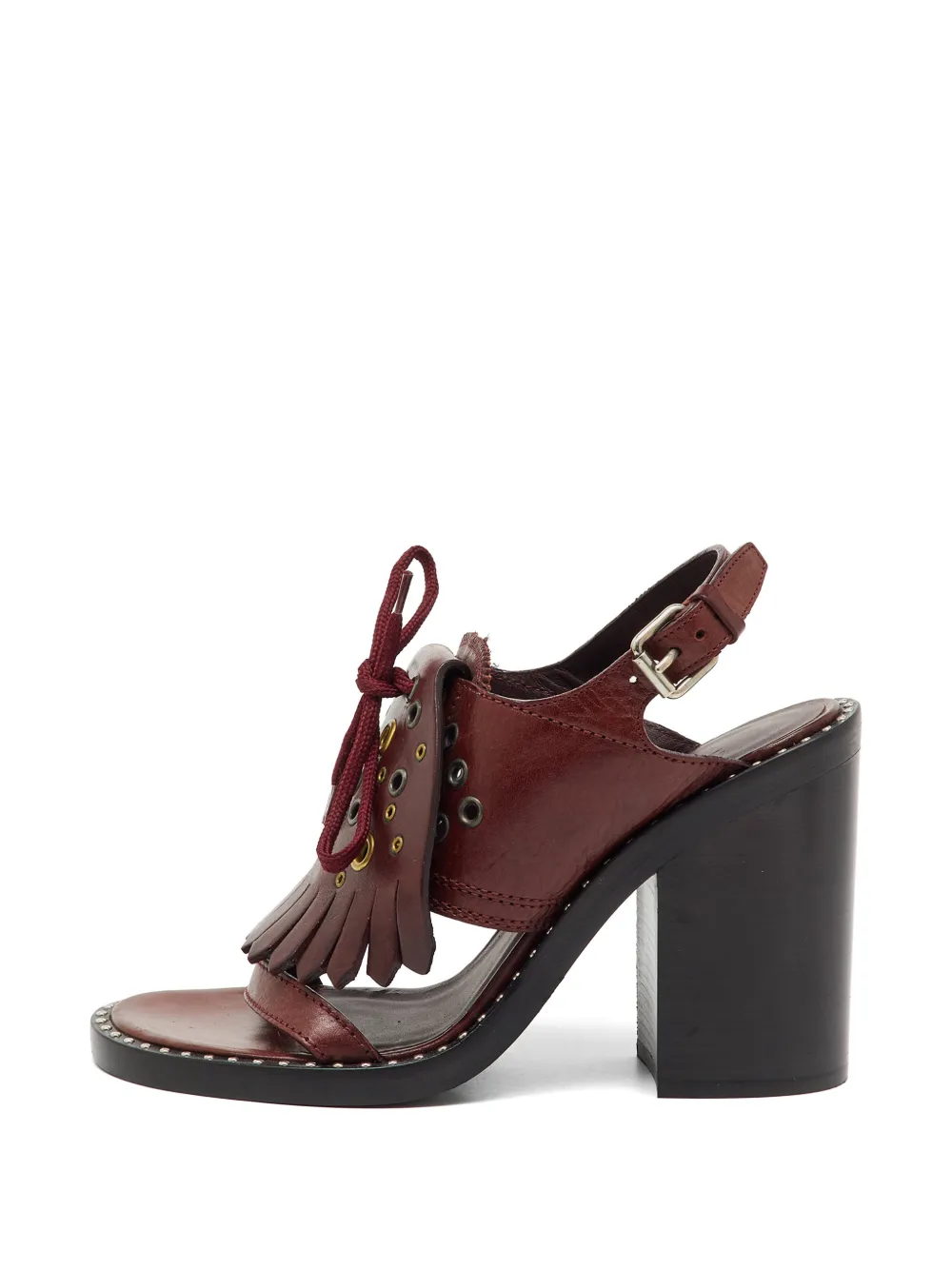 Pre-owned Burberry Beverley Eyelet Fringe Sandals In Red