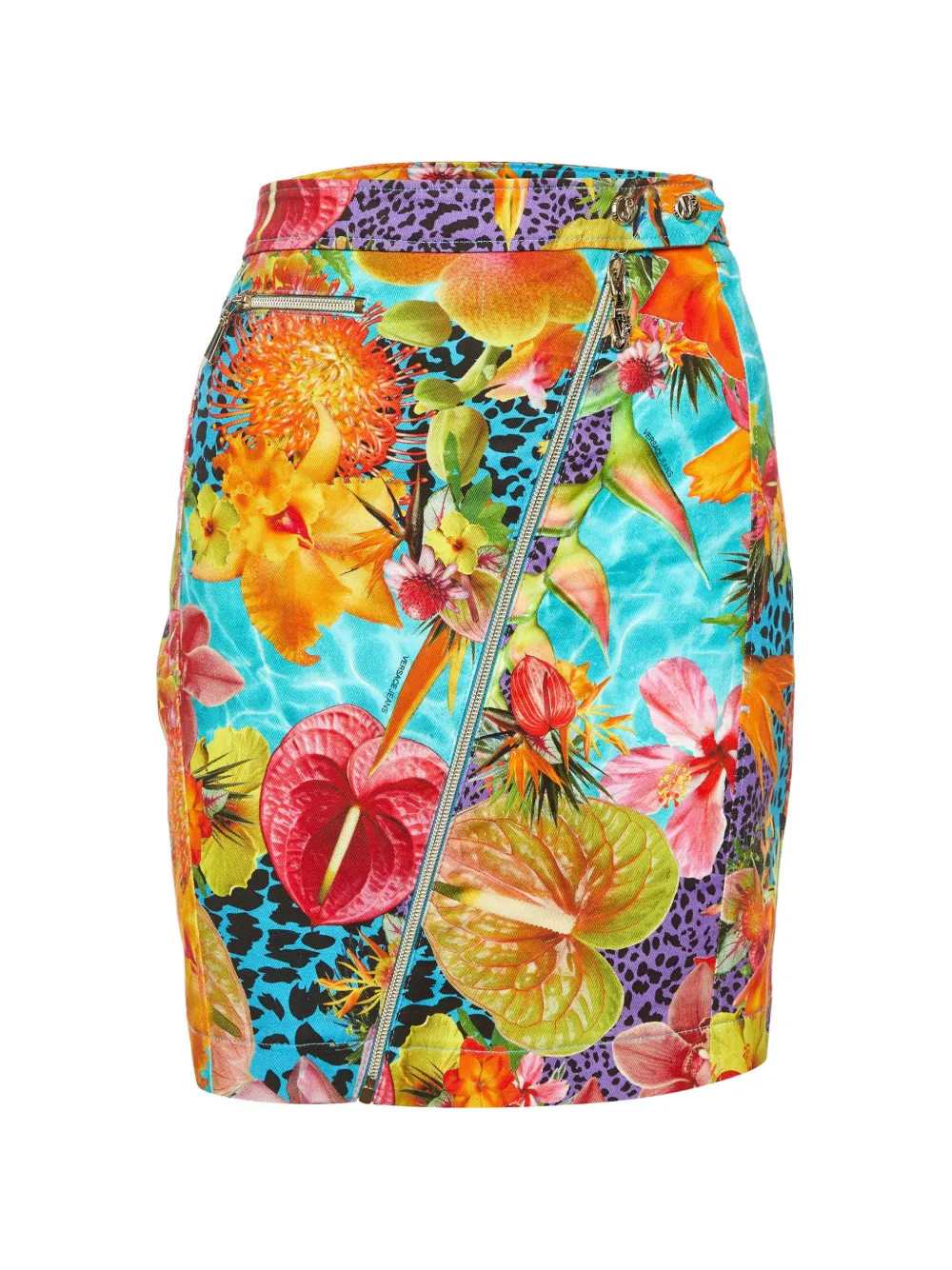 Versace Pre-Owned floral-print zip-detail skirt - Blau
