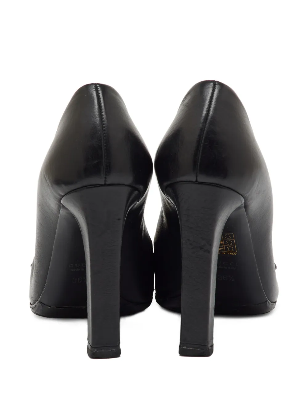 黒いレザー ハイヒール フリンジ GGロゴ Gucci Pre-Owned GG バックル パンプス | ブラック | FARFETCH JP