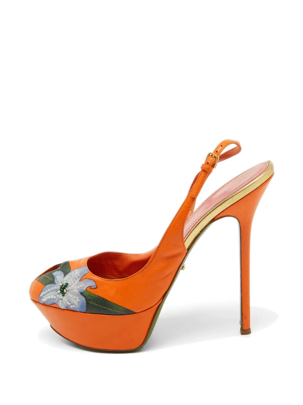 Sergio Rossi Vintage sandales en cuir à fleurs - Orange Sergio Rossi Vintage sandales en cuir à fleurs - Orange