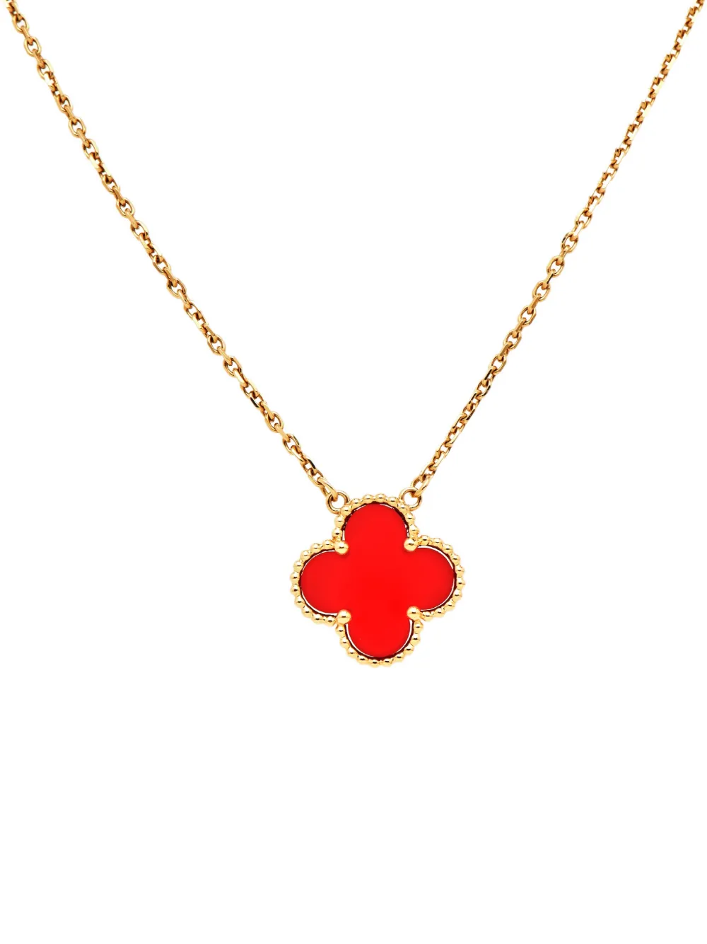 Pre-owned Van Cleef & Arpels Alhambra Carnelian Necklace In Gold