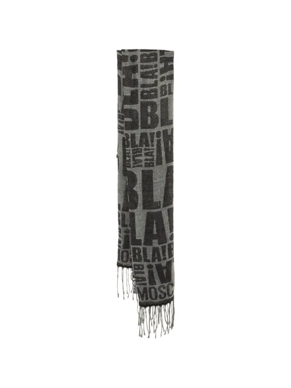 Moschino Pre-owned Bla Bla Fringed Scarf in Grey
