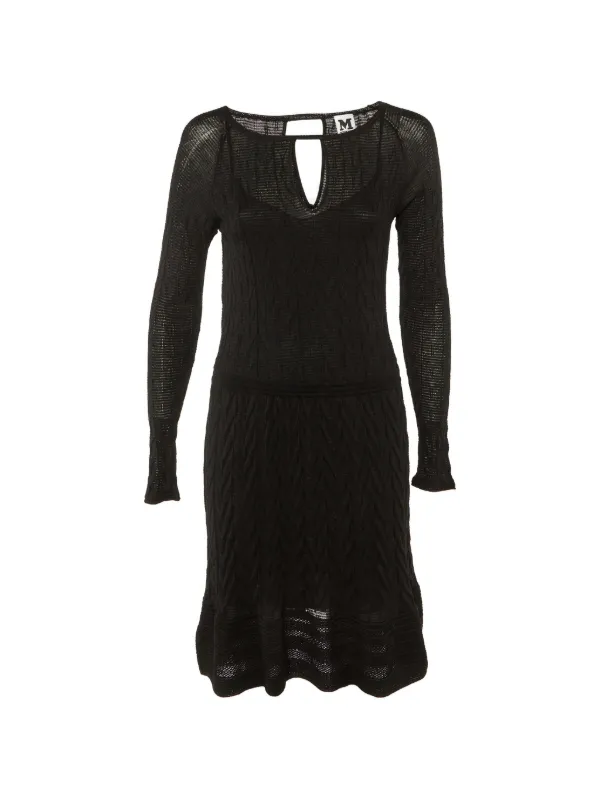 Missoni Pre-Owned long-sleeve textured-knit Wool Midi Dress | Black