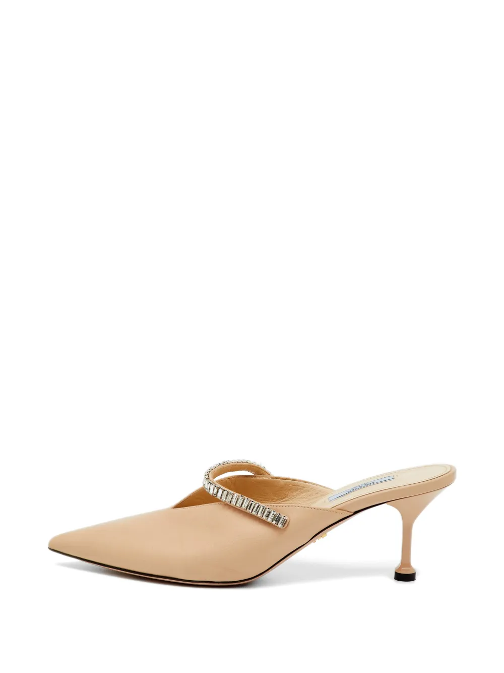 Pre-owned Prada Pointed-toe Crystal-embellished Mules In Neutral