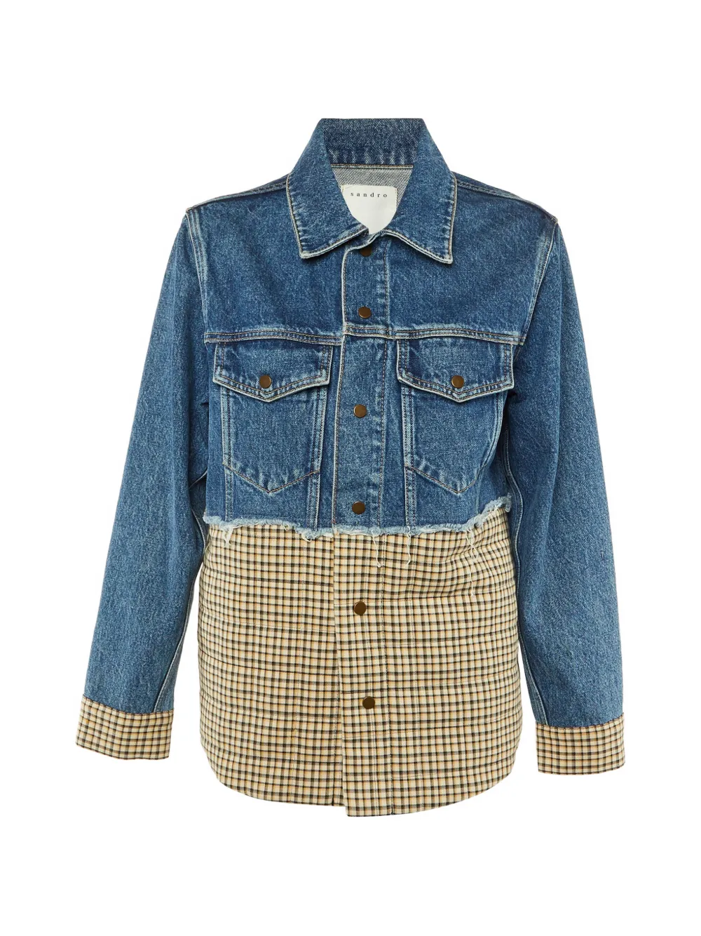 SANDRO plaid-panel denim jacket - Blu