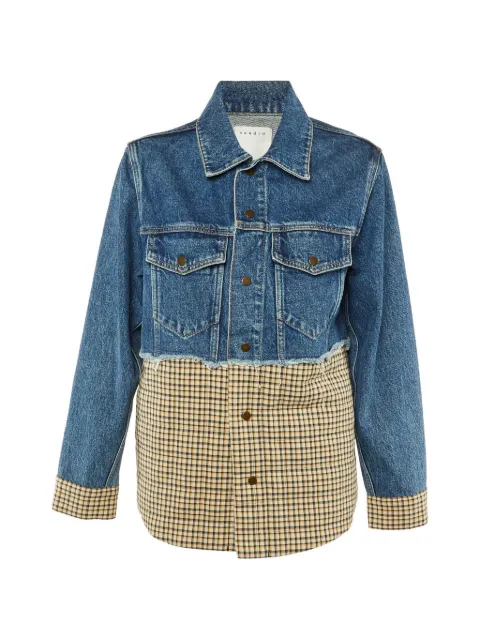 SANDRO plaid-panel denim jacket