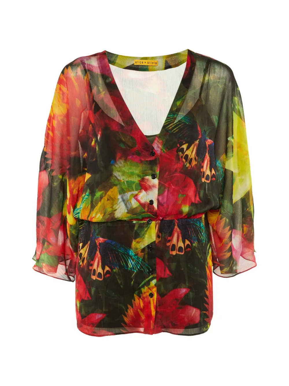 alice + olivia floral-print butterfly-print top - Grün